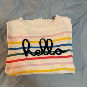 colorful striped “hello” sweateshirt
